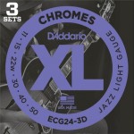 D'Addario ECG24-3D Chromes Flat Wound Electric Guitar Strings, Jazz Light, 11-50, 3 Sets