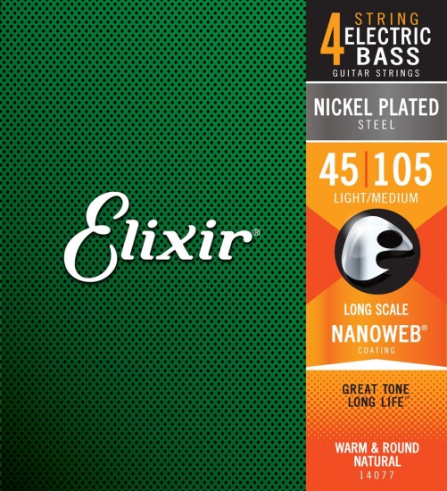 Elixir Nanoweb Bass Strings Nickel , 4-String Long Scale, 45-105 Light/Medium