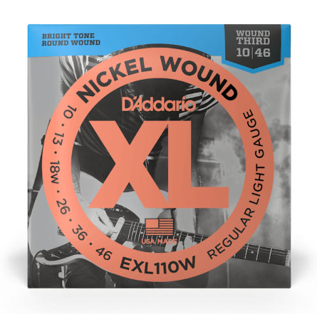 D'Addario EXL110W Nickel Wound Electric Guitar Strings, Regular Light, Wound 3rd, 10-46