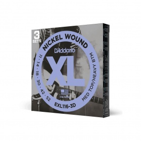 D'Addario EXL116-3D Nickel Wound Electric Guitar Strings, Medium Top/Heavy Bottom, 11-52, 3 Sets