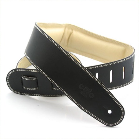 DSL 2.5'' Padded Garment Leather Strap, Black with Beige Stitch GEG25-15-3