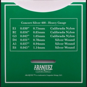 Aranjuez Classical Guitar Strings Concert Silver Set 400 Heavy Gauge