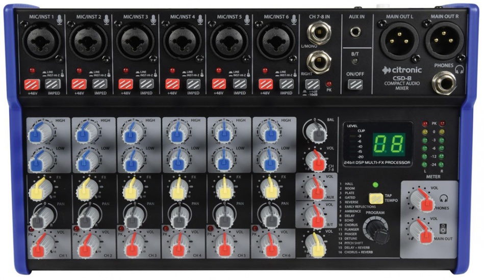 Citronic CSD-8 Compact Mixer with BT and DSP Effects