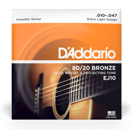 D'Addario EJ10 Bronze Acoustic Guitar Strings, Extra Light, 10-47