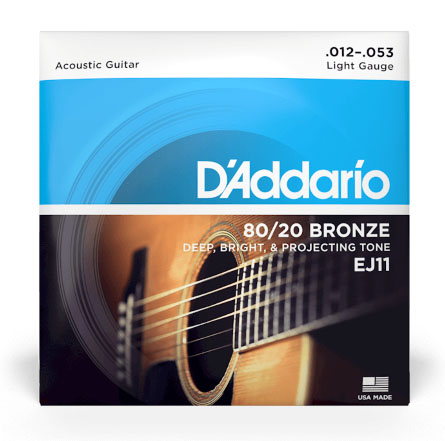 D'Addario EJ11 80/20 Bronze Acoustic Guitar Strings, Light, 12-53