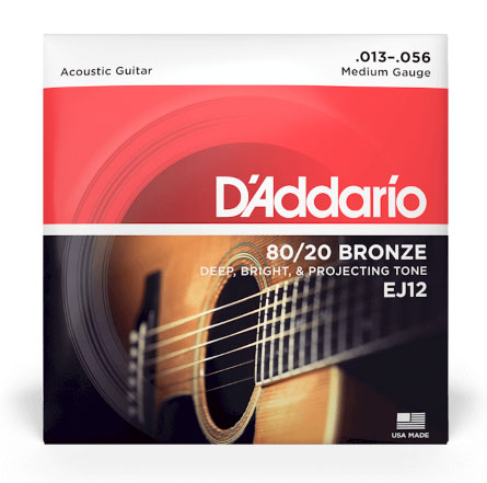 D'Addario EJ12 80/12 Bronze Acoustic Guitar Strings, Medium, 13-56