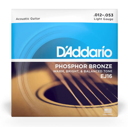 D'Addario EJ16 Phosphor Bronze Acoustic Guitar Strings, Light, 12-53