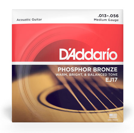 D'Addario EJ17 Phosphor Bronze Acoustic Guitar Strings, Medium, 13-56