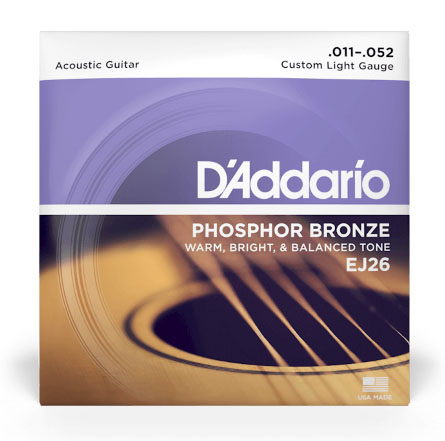 D'Addario EJ26 Phosphor Bronze Acoustic Guitar Strings, Custom Light, 11-52