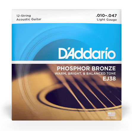 D'Addario EJ38 12-String Phosphor Bronze Acoustic Guitar Strings, Light, 10-47