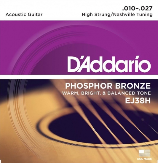 D'Addario EJ38H Phosphor Bronze Acoustic Guitar Strings, High Strung/Nashville Tuning, 10-27