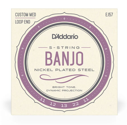 D'Addario EJ57 5-String Banjo Strings, Nickel, Custom Medium, 11-22