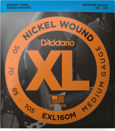 D'Addario EXL160M Nickel Wound Bass Guitar Strings, Medium, 50-105, Medium Scale