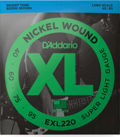 D'Addario EXL220 Nickel Wound Bass Guitar Strings, Super Light, 40-95, Long Scale