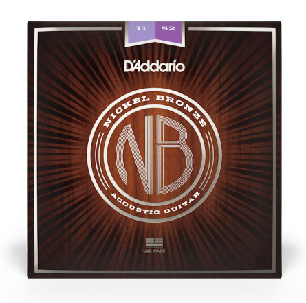 D'Addario NB1152 Nickel Bronze Acoustic Guitar Strings, Custom Light, 11-52