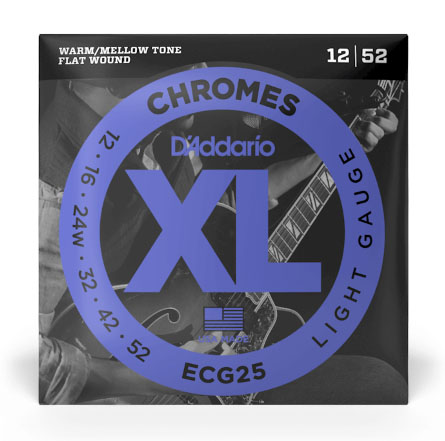 D'Addario ECG25 Chromes Flat Wound Electric Guitar Strings, Light, 12-52