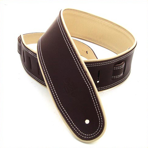 DSL 2.5'' Rolled Edge Garment Leather Saddle Brown with Beige Stitch Guitar Strap GEP25-17-3