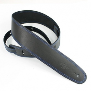 DSL 2.5'' Single Ply Leather Black with Blue Stitch Guitar Strap