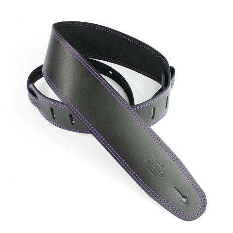 DSL 2.5'' Single Ply Leather Black with Purple Stitch Guitar Strap SGE25-15-9