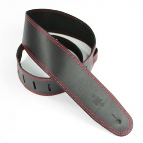 DSL 2.5 Single Ply Leather Black with Red Stitch Guitar Strap jimmyegypt