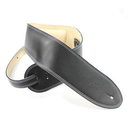 DSL 3.5'' Padded Garment Guitar Strap, Black Leather with Beige Stitch