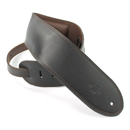 DSL 3.5'' Padded Garment Guitar Strap, Black Leather with Brown Stitch
