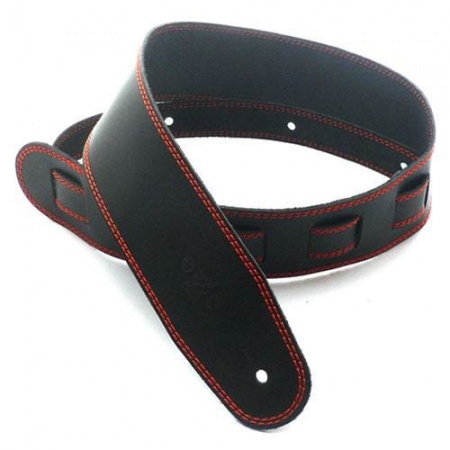 DSL 2.5'' Single Ply Leather Black with Orange Stitch Guitar Strap SGE25-15-5