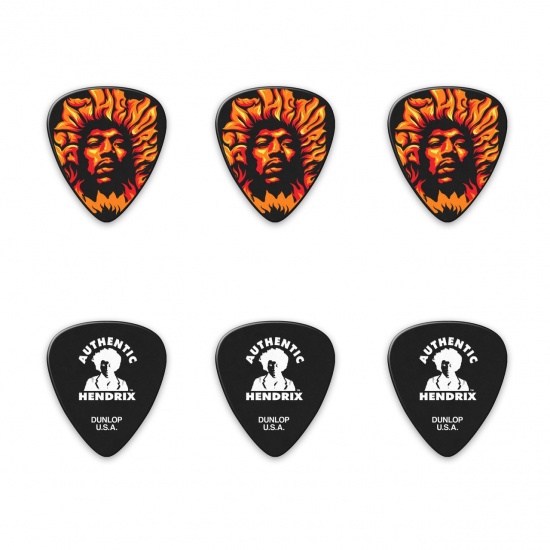 Dunlop Jimi Hendrix Voodoo Fire Pick Tin, 6 Genuine Celluloid Picks