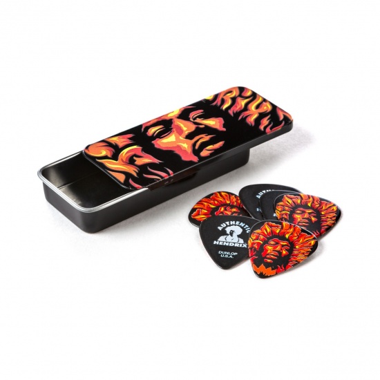 Dunlop Jimi Hendrix Voodoo Fire Pick Tin, 6 Genuine Celluloid Picks