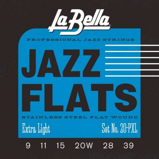 La Bella Jazz Flats 1920PXL Professional Jazz Flatwound Guitar Strings, Extra Light 9-39