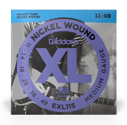 D'Addario EXL115 Nickel Wound Electric Guitar Strings, Medium/Blues-Jazz Rock, 11-49