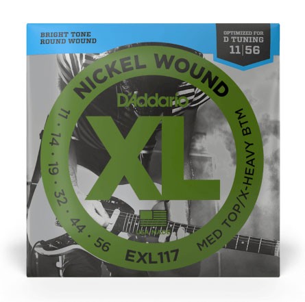 D'Addario EXL117 Nickel Wound Electric Guitar Strings, Medium Top/Extra-Heavy Bottom, 11-56