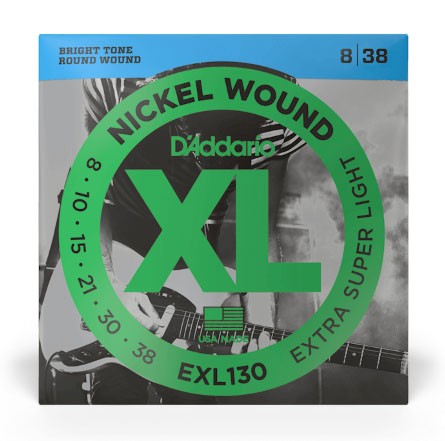 D'Addario EXL130 Nickel Wound Electric Guitar Strings, Extra-Super Light, 08-38