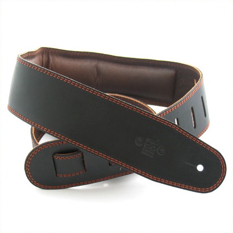 DSL 2.5'' Padded Garment Leather Strap, Black with Brown Stitch GEG25-15-2