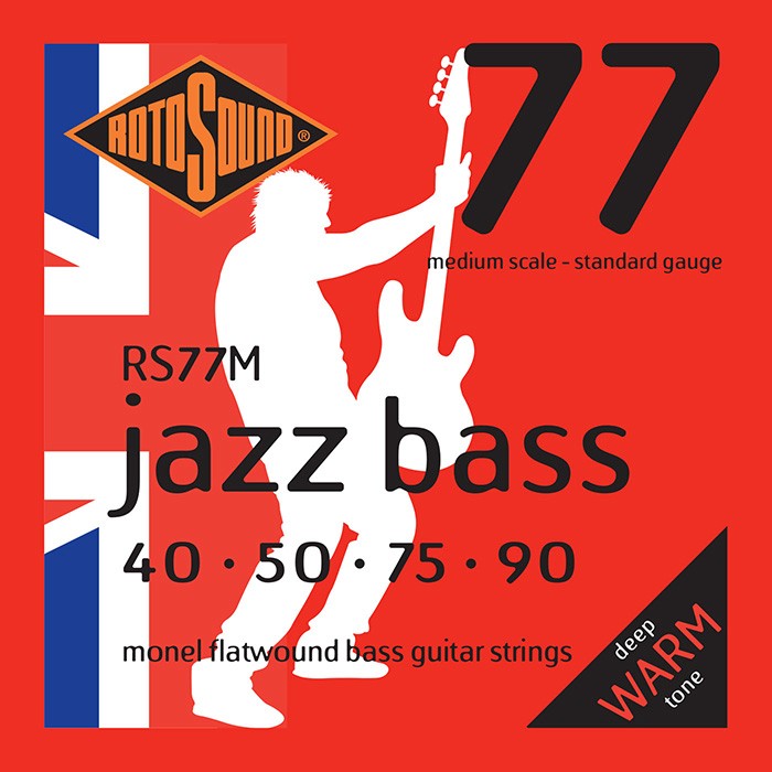 Rotosound Jazz Bass 77 Monel Flatwound Long Scale Bass Strings, Medium Scale 40-100