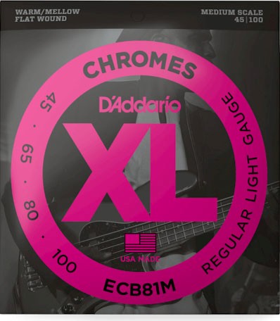 D'Addario ECB81M Chromes Bass Guitar Strings, Light, 45-100, Medium Scale
