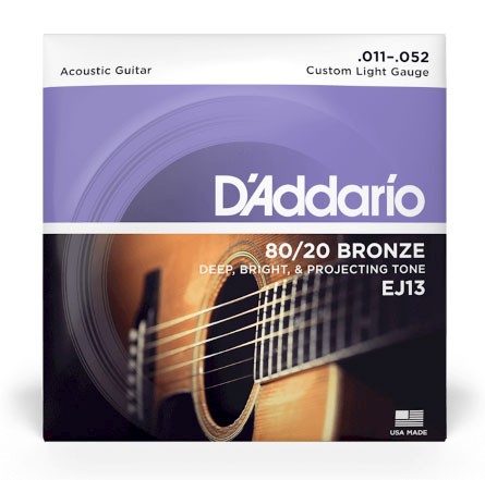 D'Addario EJ13 80/20 Bronze Acoustic Guitar Strings, Custom Light, 11-52