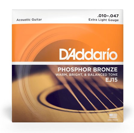 D'Addario EJ15 Phosphor Bronze Acoustic Guitar Strings, Extra Light, 10-47