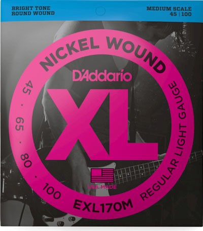 D'Addario EXL170M Nickel Wound Bass Guitar Strings, Light, 45-100, Medium Scale