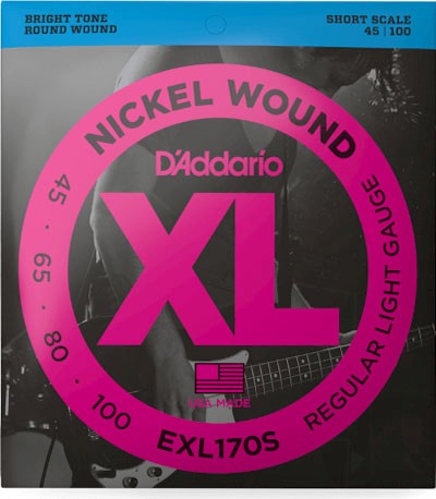 D'Addario EXL170S Nickel Wound Bass Guitar Strings, Light, 45-100, Short Scale