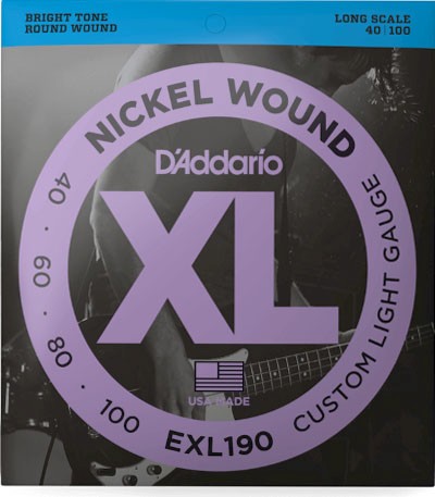 D'Addario EXL190 Nickel Wound Bass Guitar Strings, Custom Light, 40-100, Long Scale