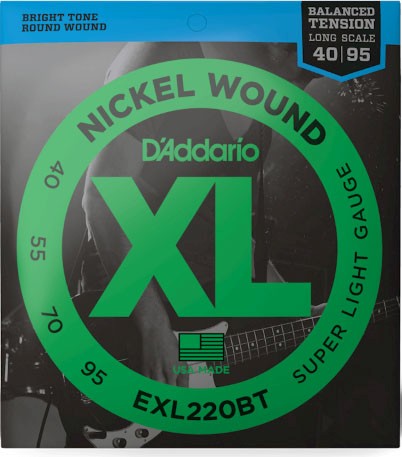 D'Addario EXL220BT Nickel Wound Bass Guitar Strings, Balanced Tension Super Light, 40-95, Long Scale