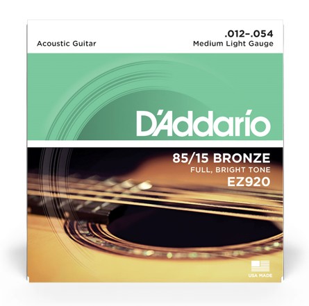 D'Addario EZ920 85/15 Bronze Acoustic Guitar Strings, Medium Light, 12-54