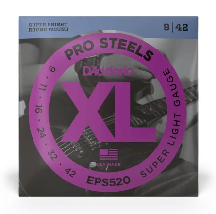 D'Addario EPS520 ProSteels Electric Guitar Strings, Super Light, 09-42