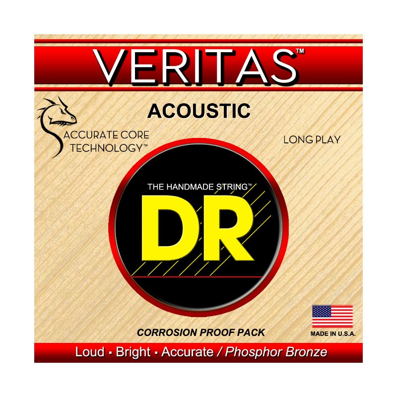 DR Veritas Phosphor Bronze Coated Core Technology Acoustic Guitar Strings, Light 12-54