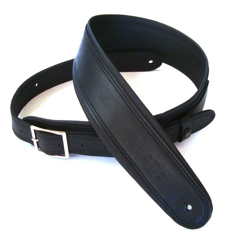 DSL 2.5'' Rolled Edge Garment Leather Buckle Black with Black Stitch Guitar Strap GEB25-15-1