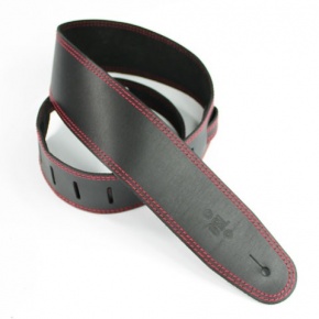 DSL 2.5'' Single Ply Leather Black with Red Stitch Guitar Strap