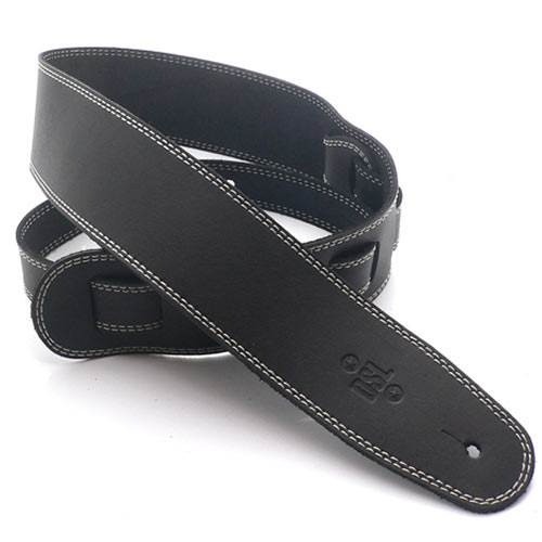 DSL Black Leather with Beige Stitch 2.5'' Guitar Strap SGE25-15-3