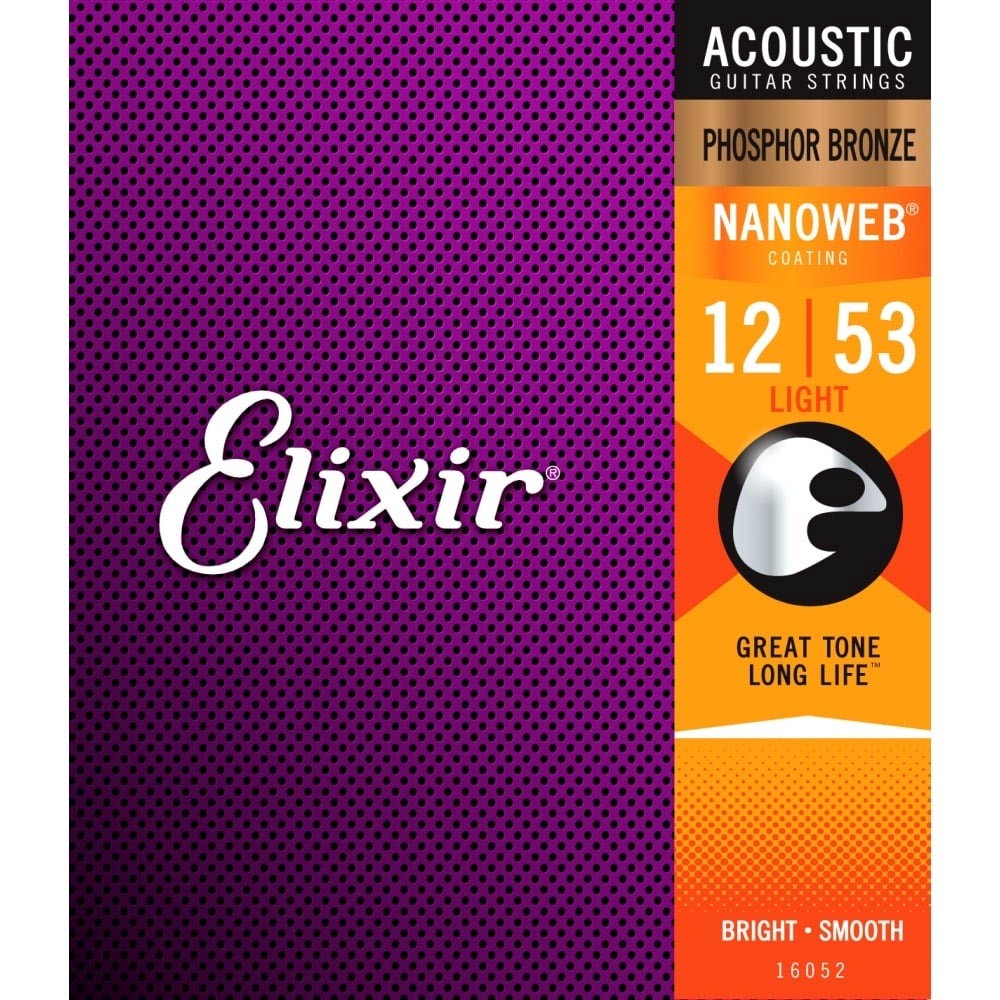 Elixir Nanoweb Phosphor Bronze Acoustic Guitar Strings, 12-53 Light