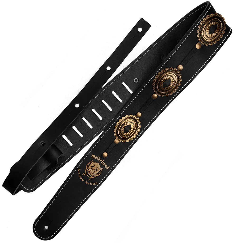 Richter Motrhead Genuine Leather Guitar Strap, Black Old Brass